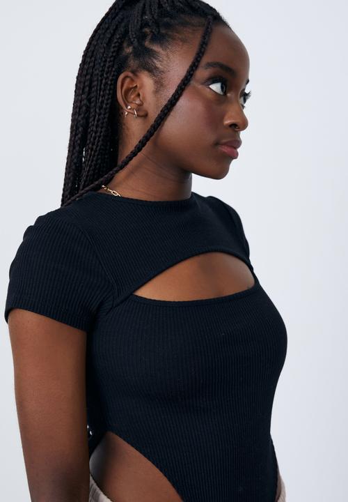 Factorie - Cut out high cut bodysuit - black