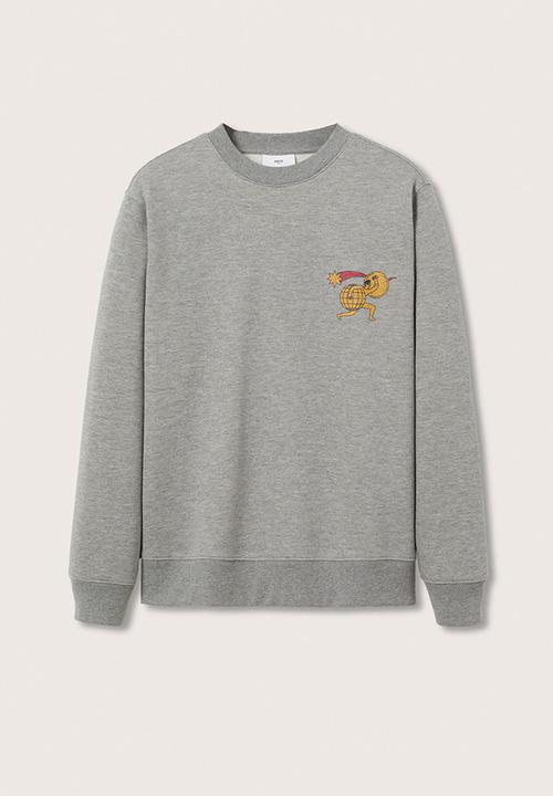 MANGO - Tiago planet printed sweatshirt  - medium heather grey
