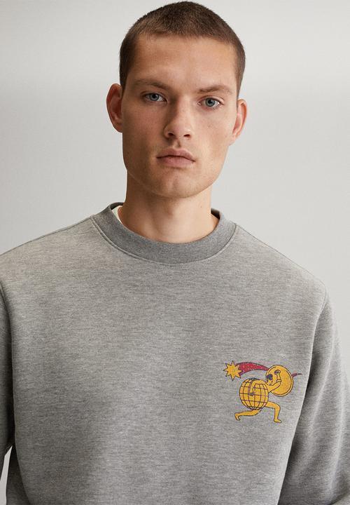 MANGO - Tiago planet printed sweatshirt  - medium heather grey