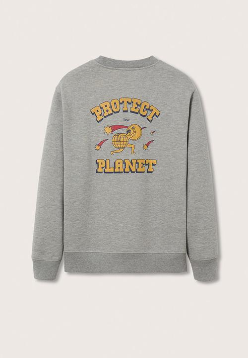 MANGO - Tiago planet printed sweatshirt  - medium heather grey