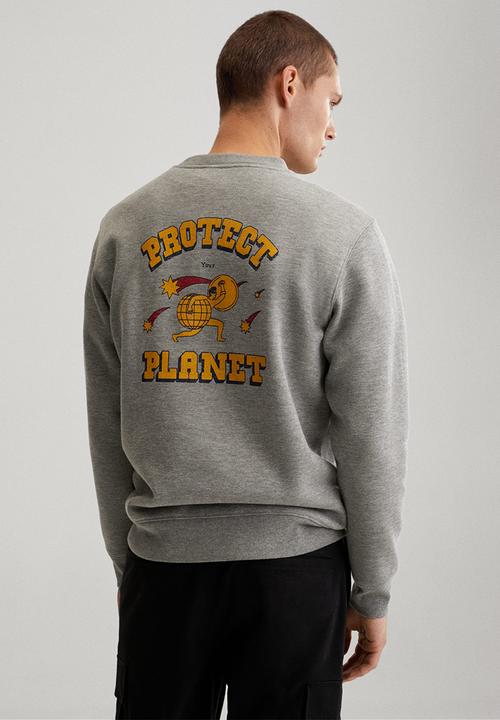 MANGO - Tiago planet printed sweatshirt  - medium heather grey