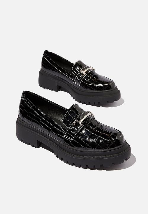 Cotton On - Bree lug sole loafer - black patent croc