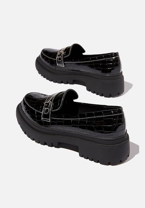 Cotton On - Bree lug sole loafer - black patent croc