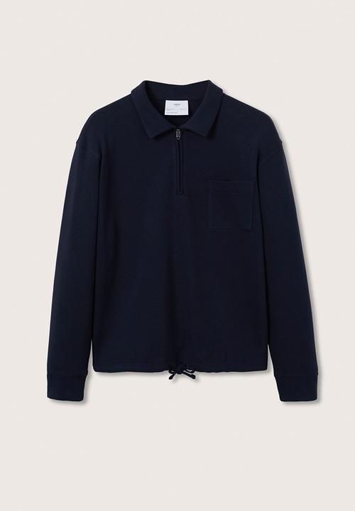 MANGO - Neron  cotton sweatshirt with zip neck - dark navy