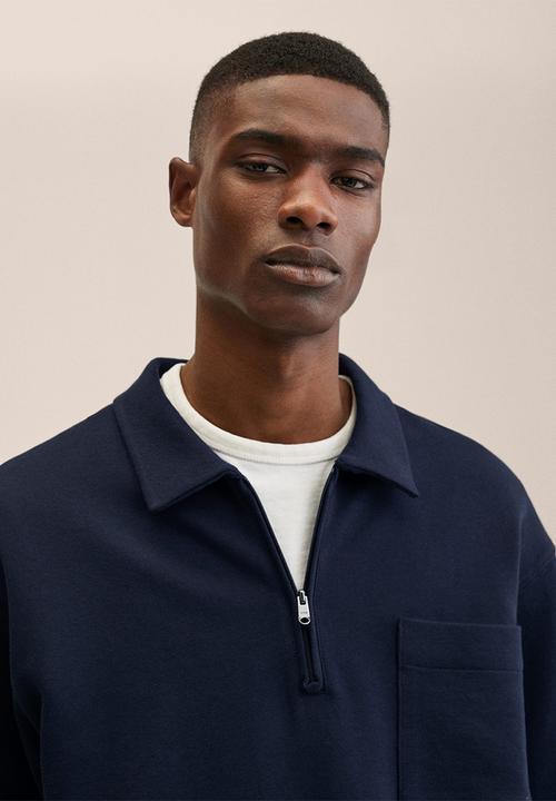 MANGO - Neron  cotton sweatshirt with zip neck - dark navy