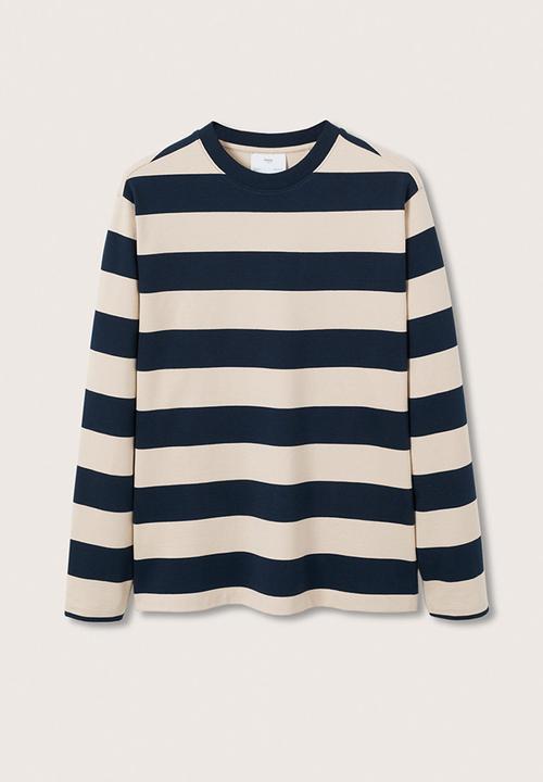 MANGO - Tulum Striped cotton-blend sweatshirt- dark navy
