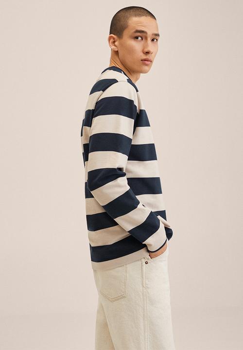 MANGO - Tulum Striped cotton-blend sweatshirt- dark navy