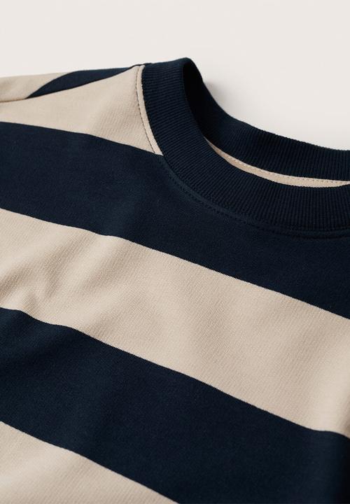 MANGO - Tulum Striped cotton-blend sweatshirt- dark navy