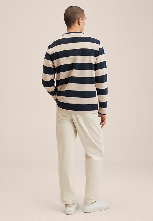 MANGO - Tulum Striped cotton-blend sweatshirt- dark navy