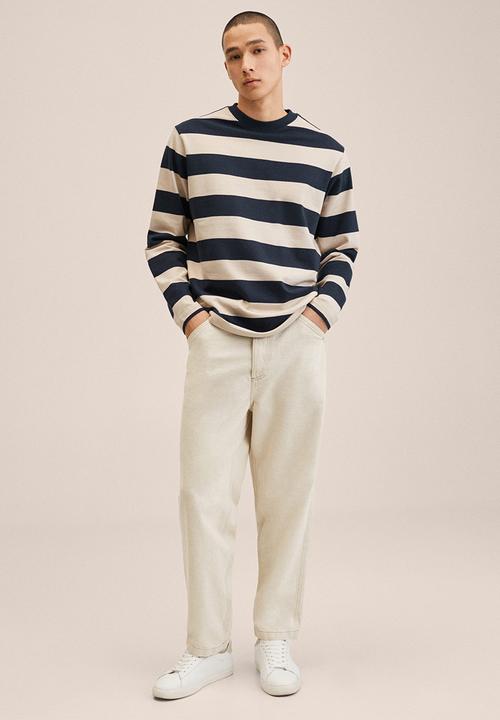 MANGO - Tulum Striped cotton-blend sweatshirt- dark navy