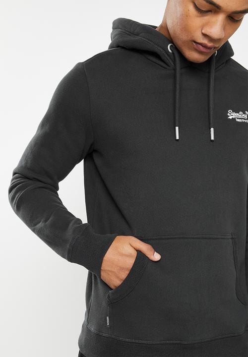 Superdry. - Vintage logo emb hood - vintage wash black