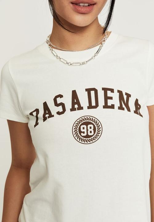 Supré  - Celia fitted printed T-shirt - winter white & pasadena