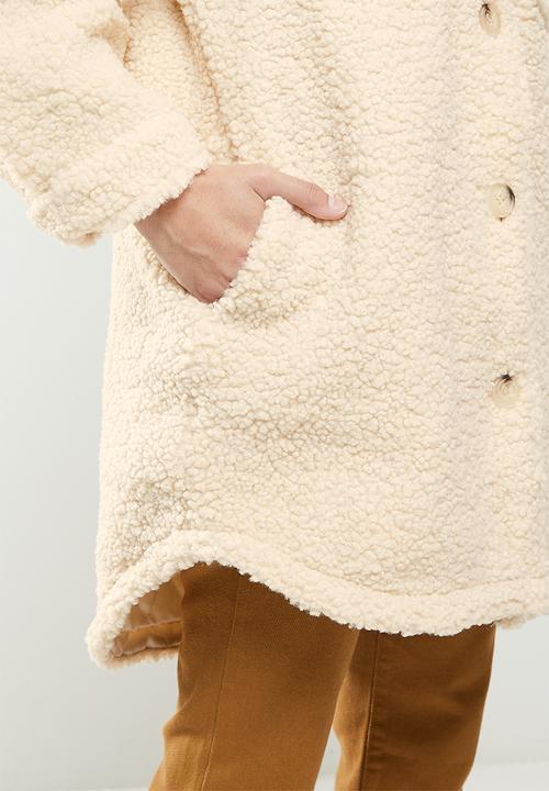 Koton - Teddy lapel collar shacket - beige