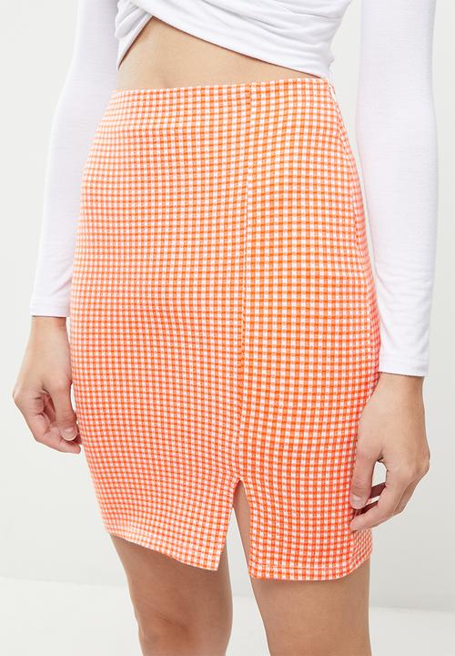 Koton - Slit skirt mini checked - orange 