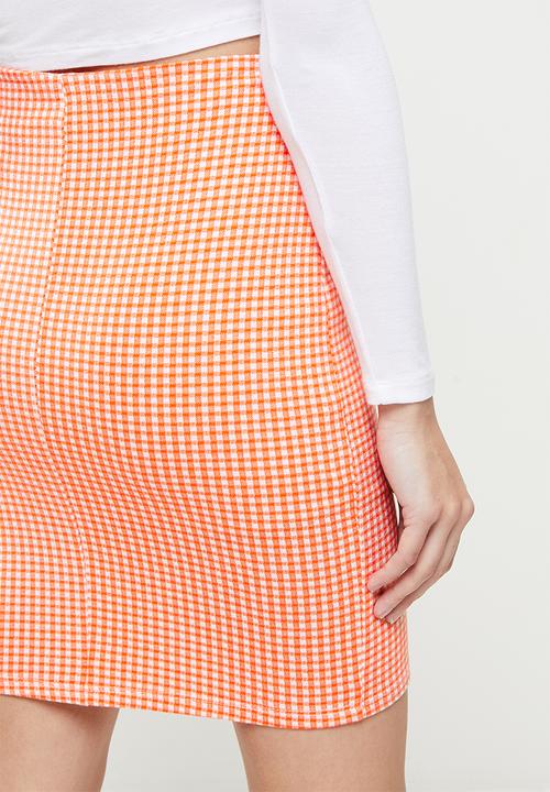 Koton - Slit skirt mini checked - orange 