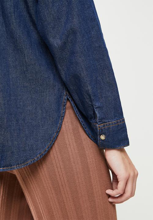 Koton - Classic neck long sleeve jean shirt - blue