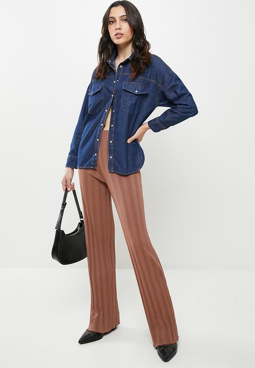 Koton - Classic neck long sleeve jean shirt - blue