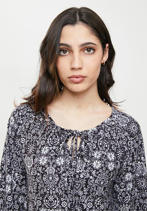 Koton - Long sleeve mini floral dress - black