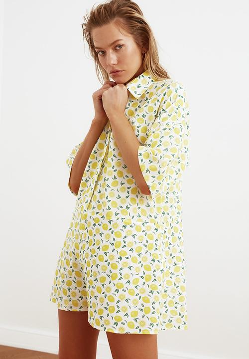 Trendyol - Lemon printed overalls - white & green 