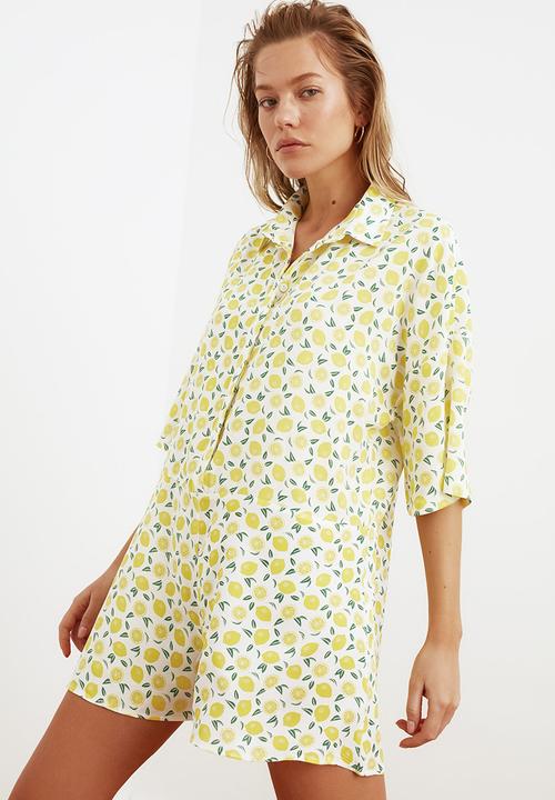 Trendyol - Lemon printed overalls - white & green 