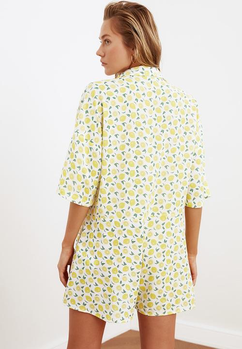 Trendyol - Lemon printed overalls - white & green 