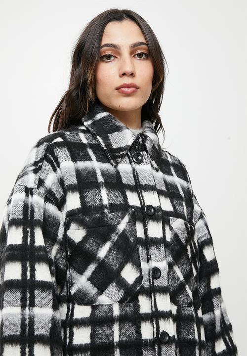 Koton - Plaid oversize coat - black 