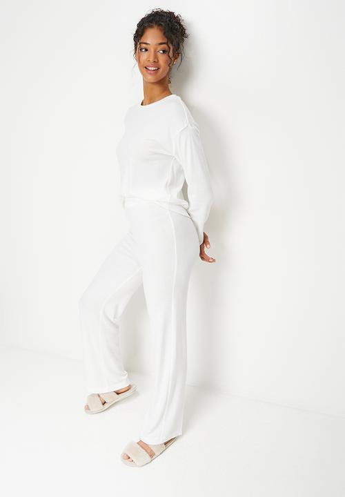 Blake - Soft touch wide leg & crew sleep set - milk