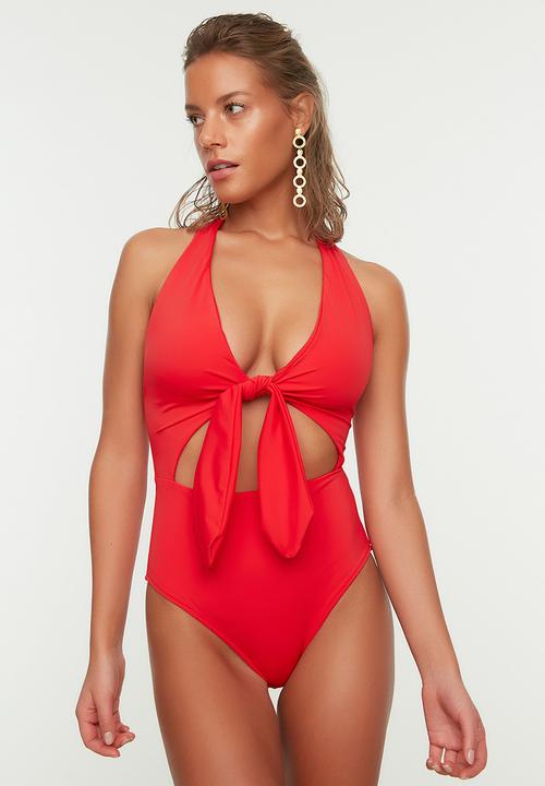 Trendyol - Print detailed swimsuit - red