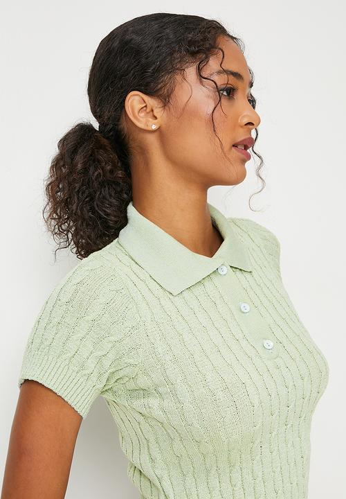 Blake - Cable polo tee - sage