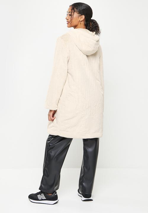 Koton - Hooded zip up teddy coat - stone