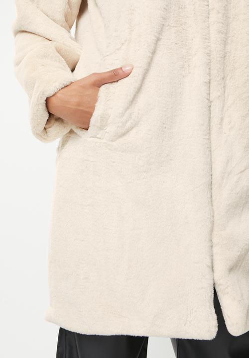 Koton - Hooded zip up teddy coat - stone