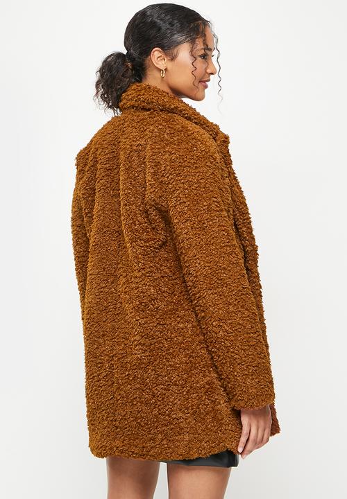 Koton - Lapel collar teddy coat - brown
