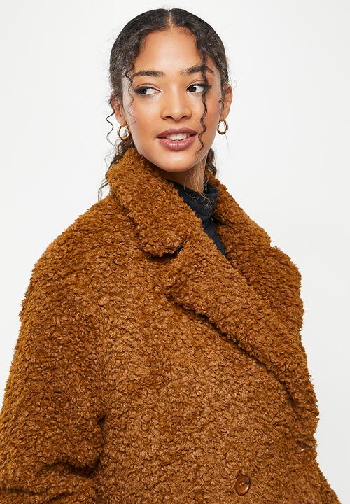 Koton - Lapel collar teddy coat - brown