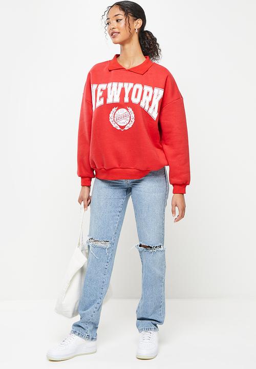 Koton - Crew neck printed sweatshirt - red