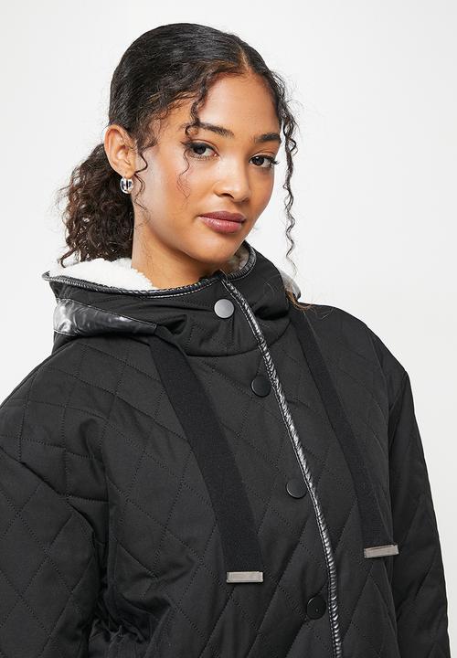 Koton - Faux fur detailed quilted jacket - black