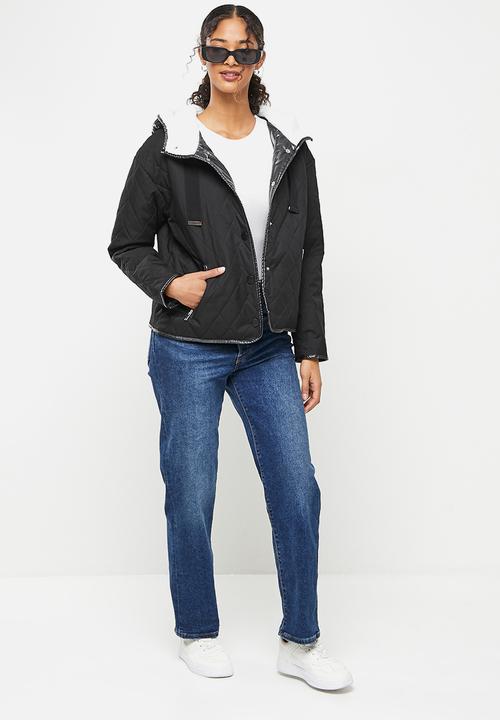 Koton - Faux fur detailed quilted jacket - black