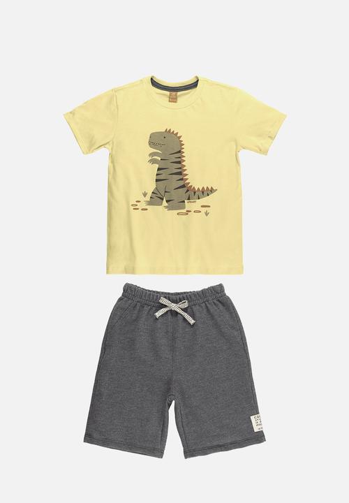 UP Baby - Tee and sweat bermuda - yellow & grey