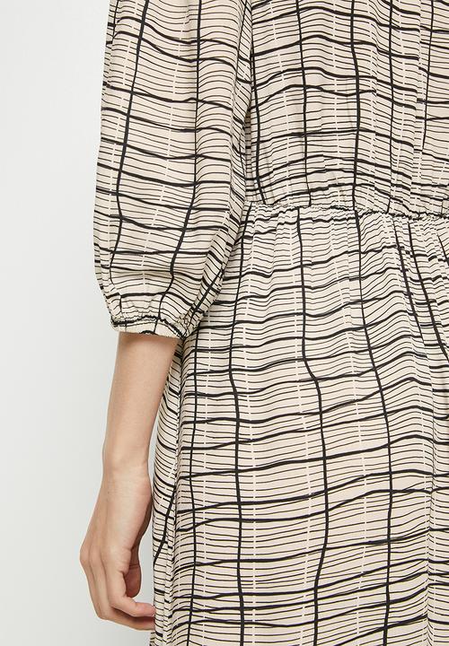 edit - Bracelet sleeve mock wrap midi - neutral & black