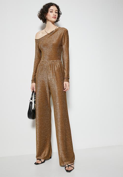 VELVET - Metallic kick flare pant - cafe gold