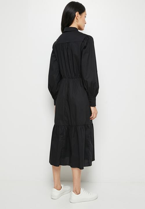 edit - Balloon sleeve midaxi shirt dress - black