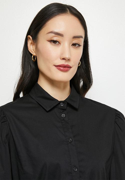 edit - Balloon sleeve midaxi shirt dress - black