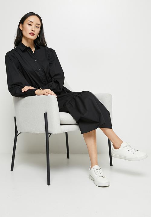 edit - Balloon sleeve midaxi shirt dress - black