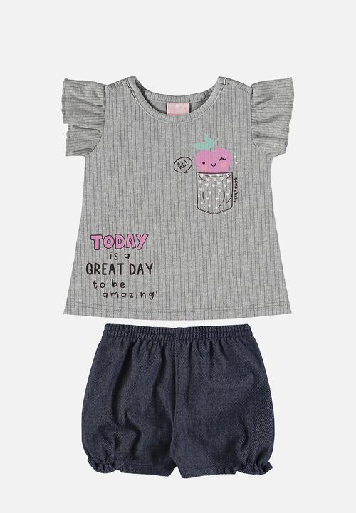 Quimby - Blouse and denim shorts - grey