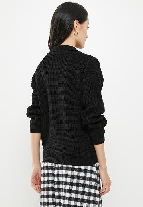Me&B - Collar cardigan plain - black