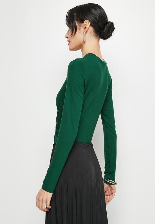 MILLA - Wrap front long sleeve bodysuit - emerald