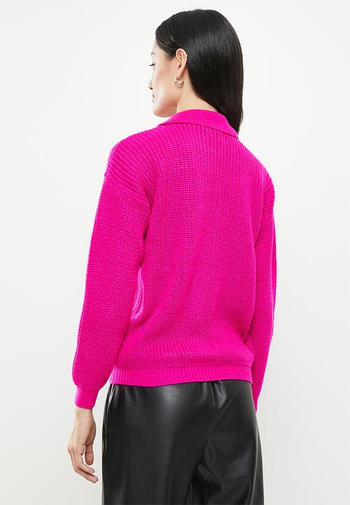 Me&B - Collar cardigan plain - fuschia