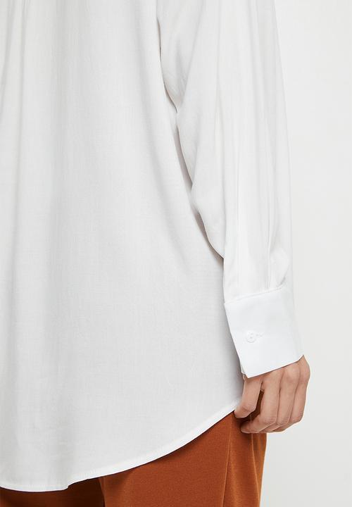 edit - Mandarin collar longline shirt - milk