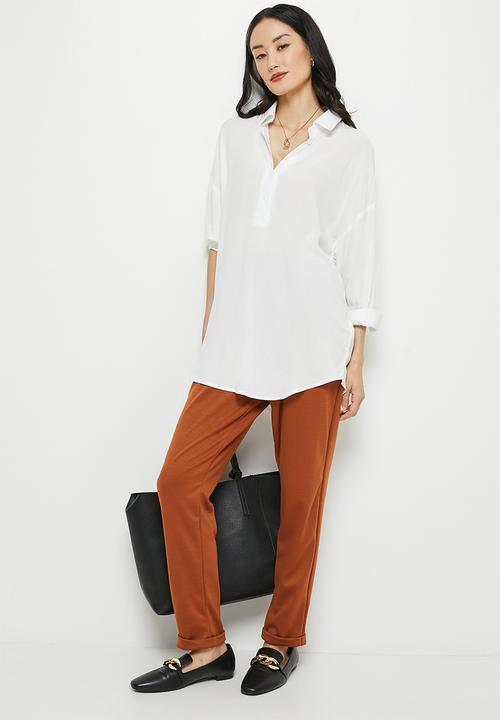 edit - Mandarin collar longline shirt - milk