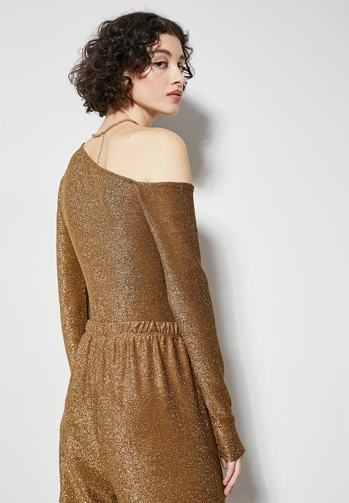 VELVET - Assym sparkle knit bodysuit - cafe gold
