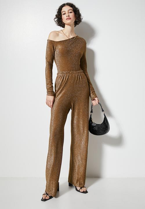 VELVET - Assym sparkle knit bodysuit - cafe gold